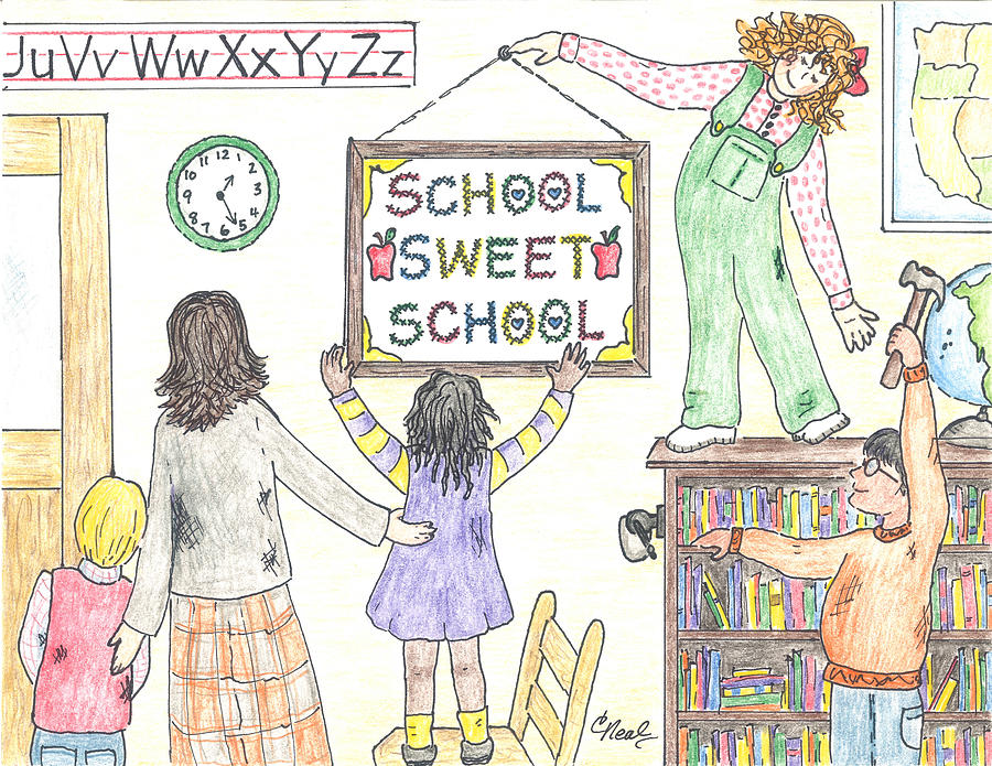 School Sweet School Drawing by Carol Neal