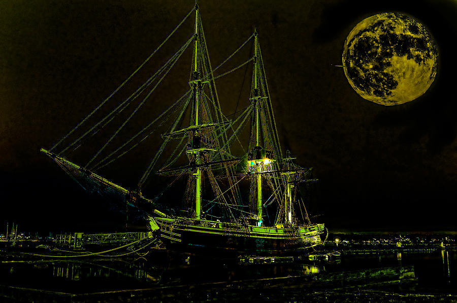Schooner Friendship and the Super Moon Photograph by William Jobes