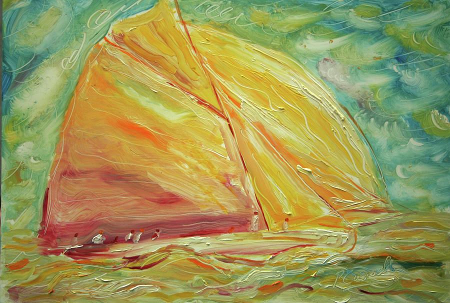 Schooners Gaffs and Sloops of the Caribbean in Crimson and Yellow Painting by Pete Caswell