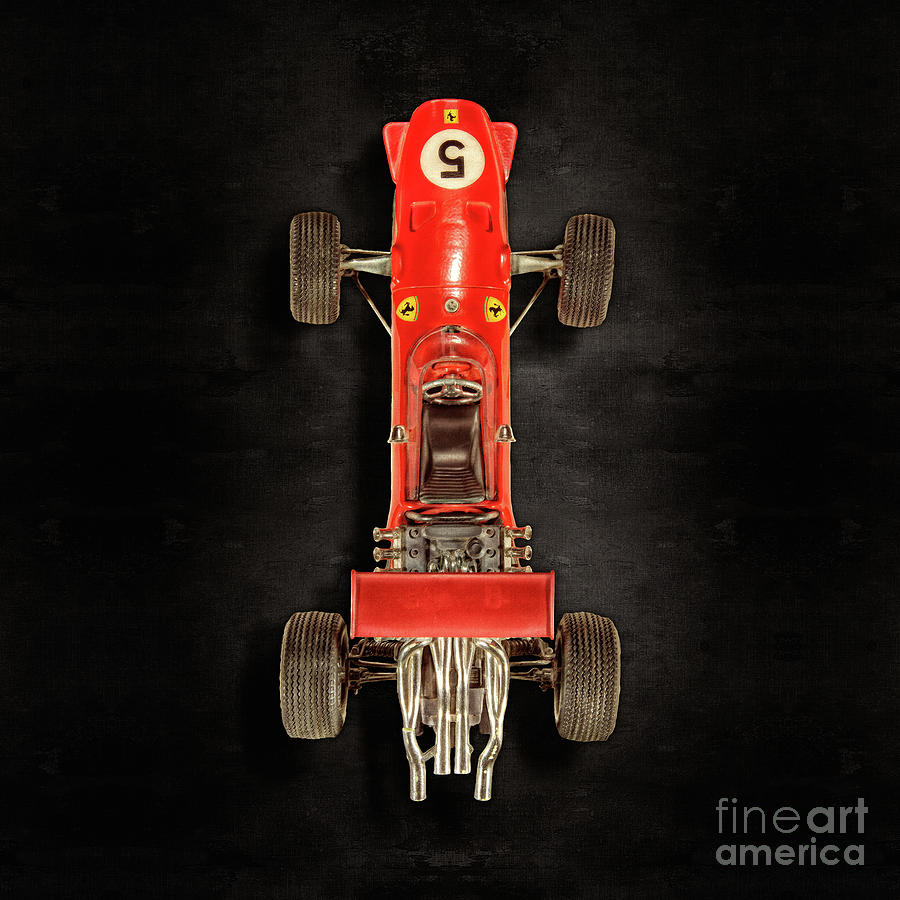 Still Life Photograph - Schuco Ferrari Formel 2 Top on Black by YoPedro