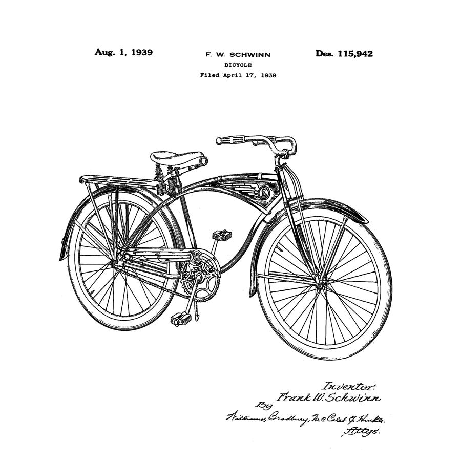 Schwinn Bicycle 1939 Patent Photograph by Bill Cannon