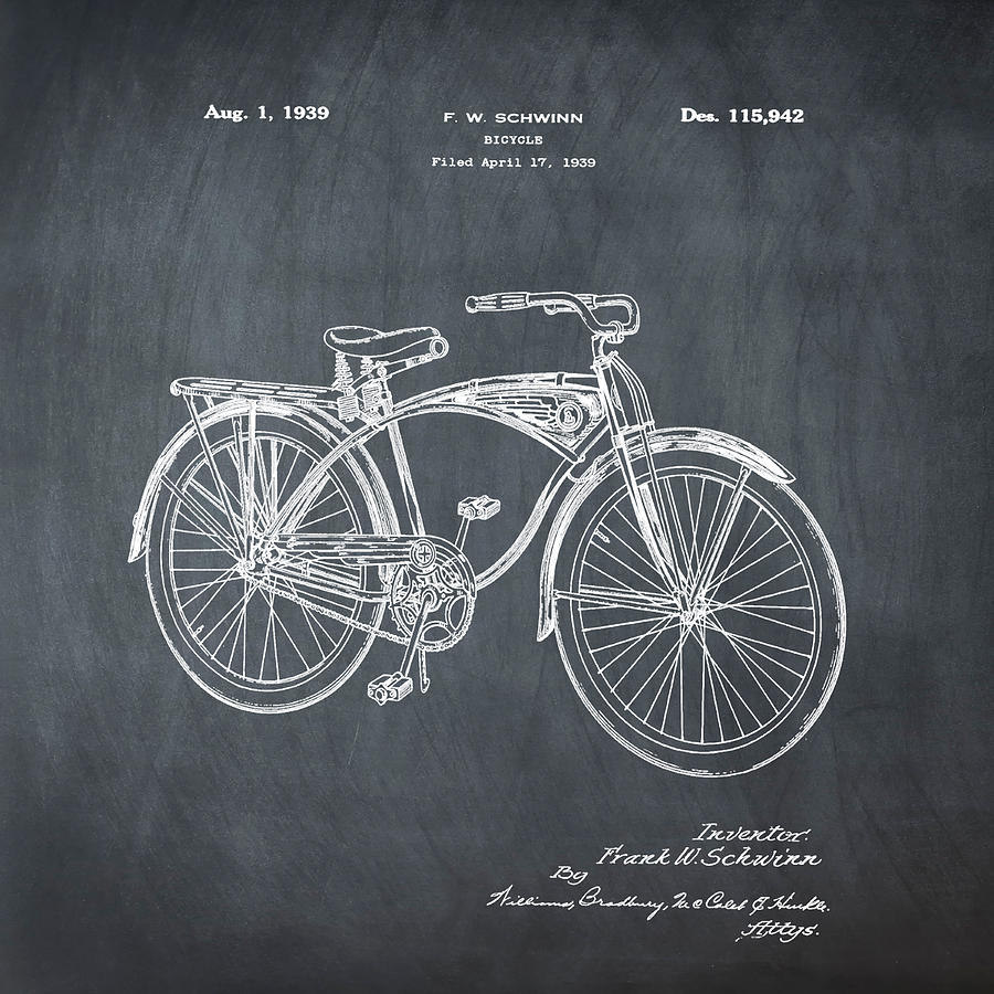 Schwinn Bicycle 1939 Patent Chalk Photograph by Bill Cannon