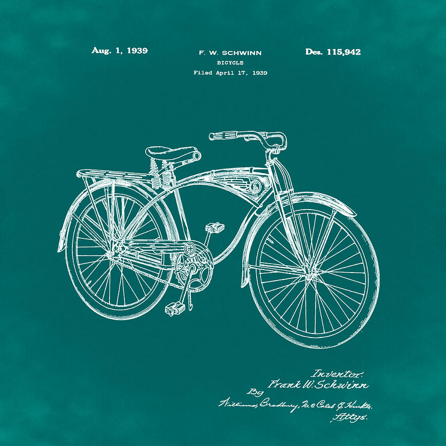 Schwinn Bicycle 1939 Patent Green Photograph by Bill Cannon