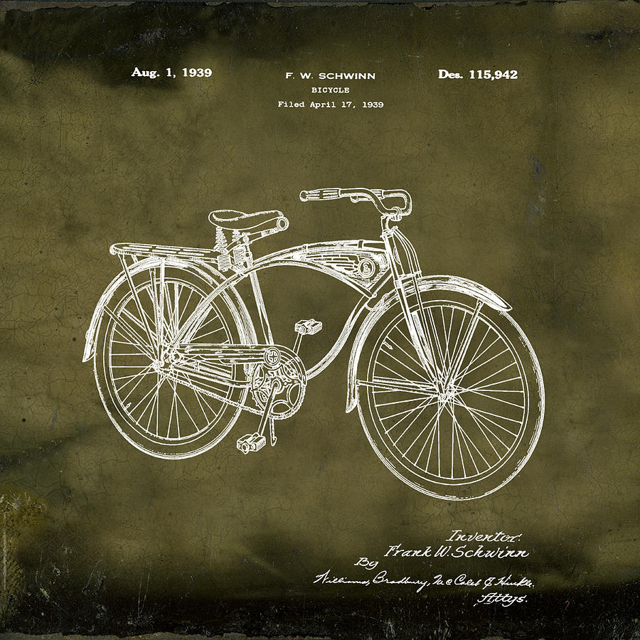 Schwinn Bicycle 1939 Patent Grunge Photograph by Bill Cannon