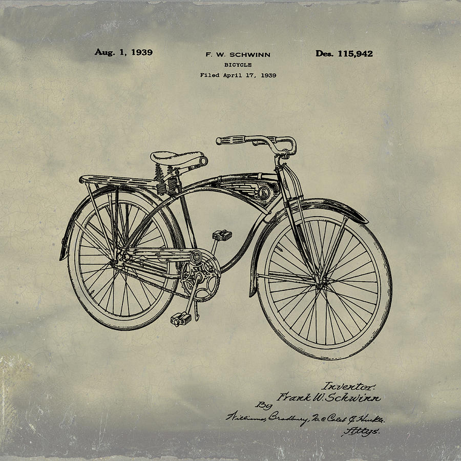 Schwinn Bicycle 1939 Patent Vintage Photograph by Bill Cannon
