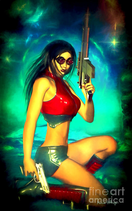 Sci-Fi Brunette With Two Guns Digital Art by Alicia Hollinger
