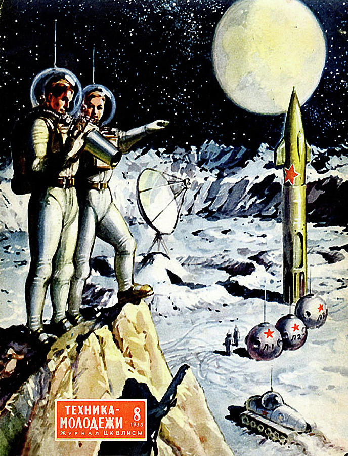 Vintage Painting - Science to Youth, vintage Soviet magazine, cover by Long Shot