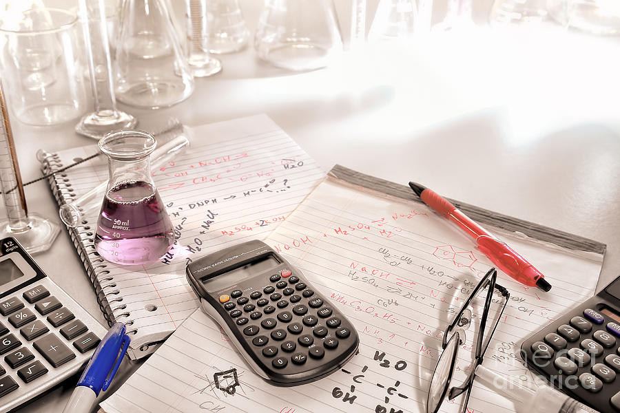 Scientific Calculator and Chemistry Formulas Notes Photograph by Olivier Le Queinec