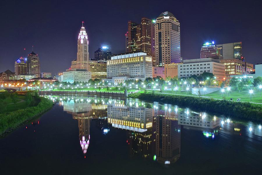 Scioto Reflection at Night Photograph by Frozen in Time Fine Art Photography