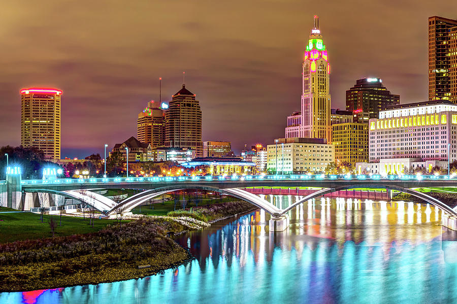 Columbus Skyline Photograph - Scioto River Reflections of Columbus Skyline by Gregory Ballos