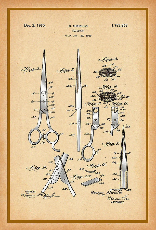 Scissors Patent Drawing Digital Art by Carlos Diaz