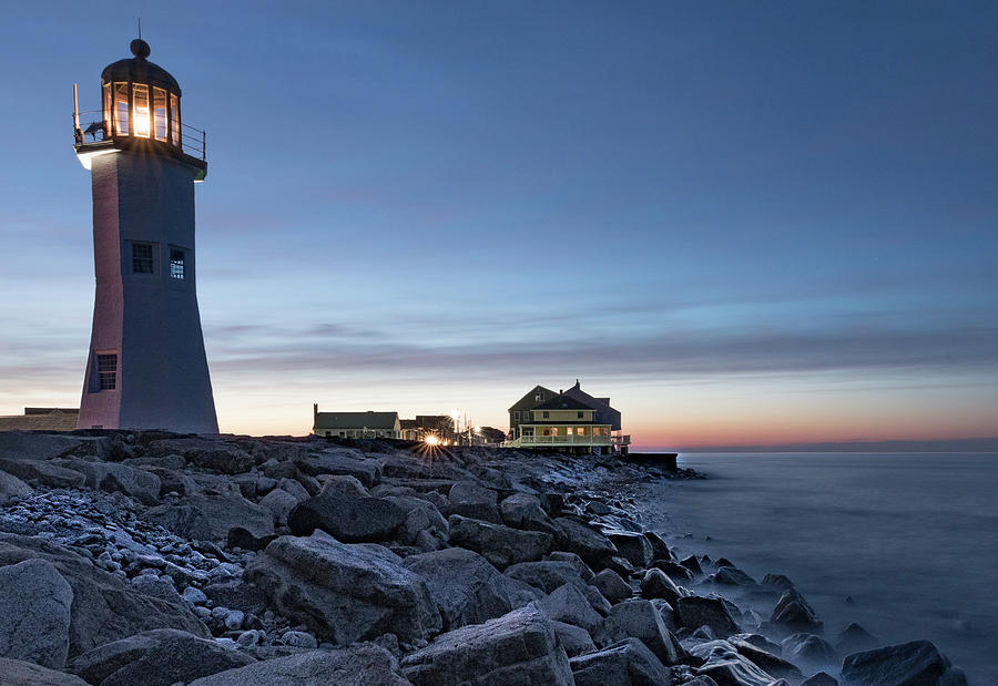 Scituate Lighthouse Blue Hour Photograph by Hershey Art Images