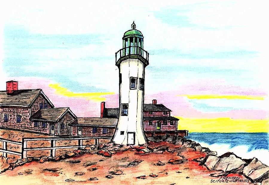 Scituate Lighthouse Drawing by Paul Meinerth
