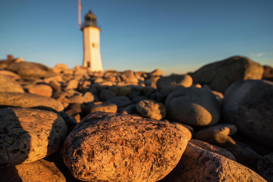 Scituate Lighthouse Scituate Massachusetts South Shore at Sunrise Rock Detail Photograph by Toby McGuire