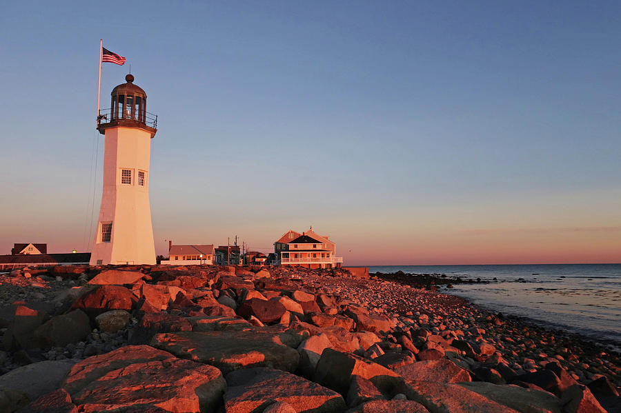 Lighthouse Photograph - Scituate Lighthouse Scituate Massachusetts South Shore at Sunrise Rocks by Toby McGuire