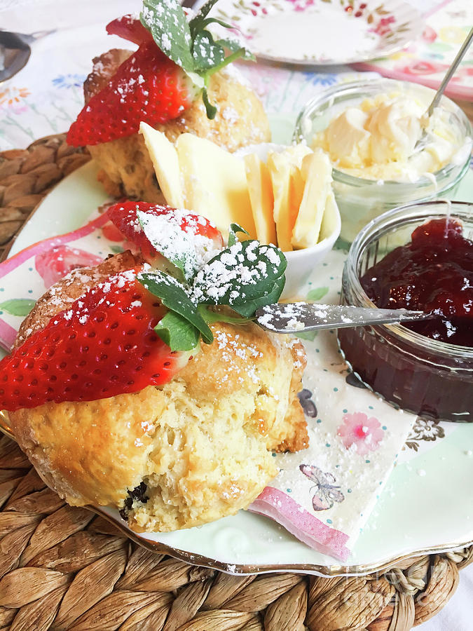 Cake Photograph - Scones and jam by Tom Gowanlock