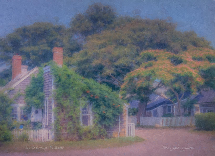 Sconset Cottages Nantucket Painting by Bill McEntee