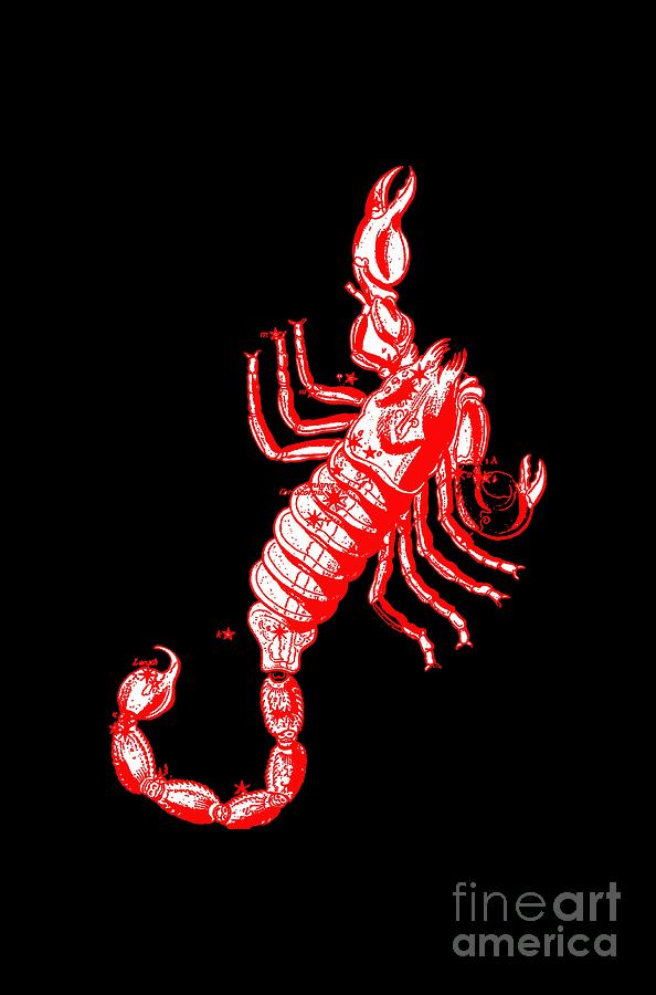 Scorpio Zodiac Sign Vintage tee red Digital Art by Edward Fielding