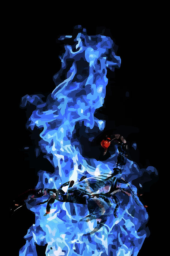 Scorpion Blue Fire Mixed Media by Roko Ocorner - Pixels