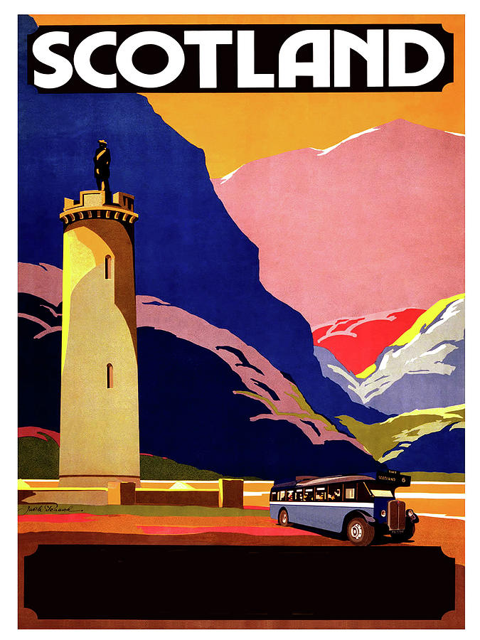 Scotland, bus tour, vintage travel poster Digital Art by Long Shot