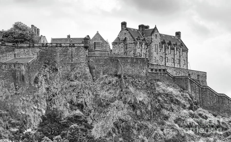 Scotland Edinburgh BW Castle Rock  Photograph by Chuck Kuhn