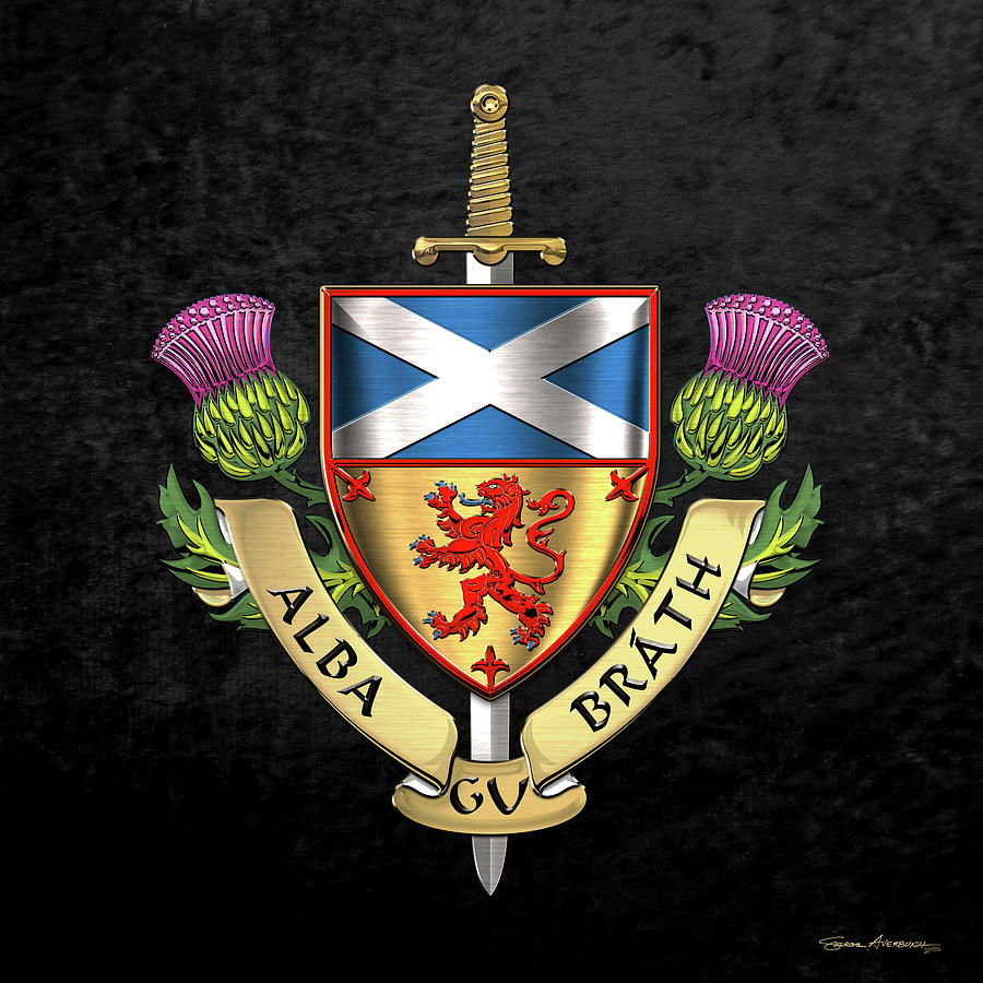 Scotland Forever - Alba Gu Brath - Symbols of Scotland over Black Velvet Digital Art by Serge Averbukh