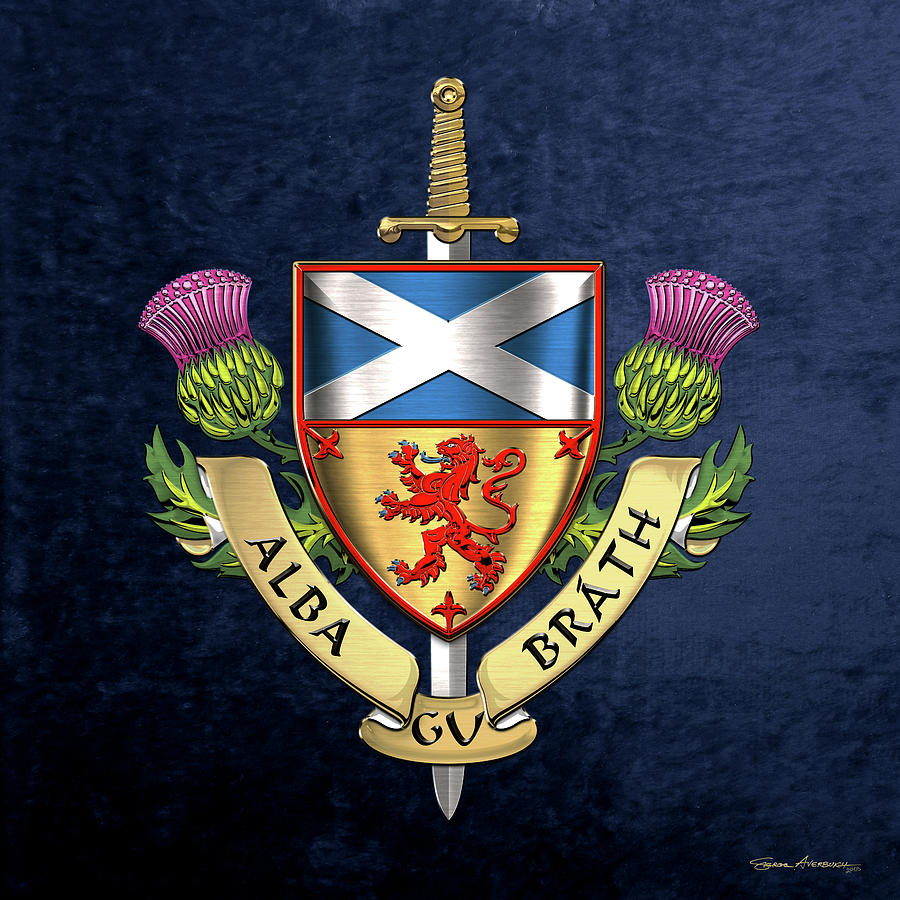 Scotland Forever - Alba Gu Brath - Symbols of Scotland over Blue Velvet Digital Art by Serge Averbukh