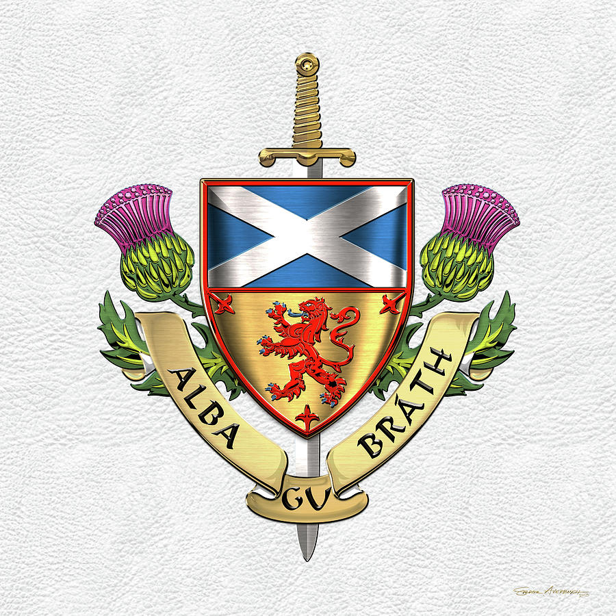 Scotland Forever - Alba Gu Brath - Symbols of Scotland over White Leather Digital Art by Serge Averbukh