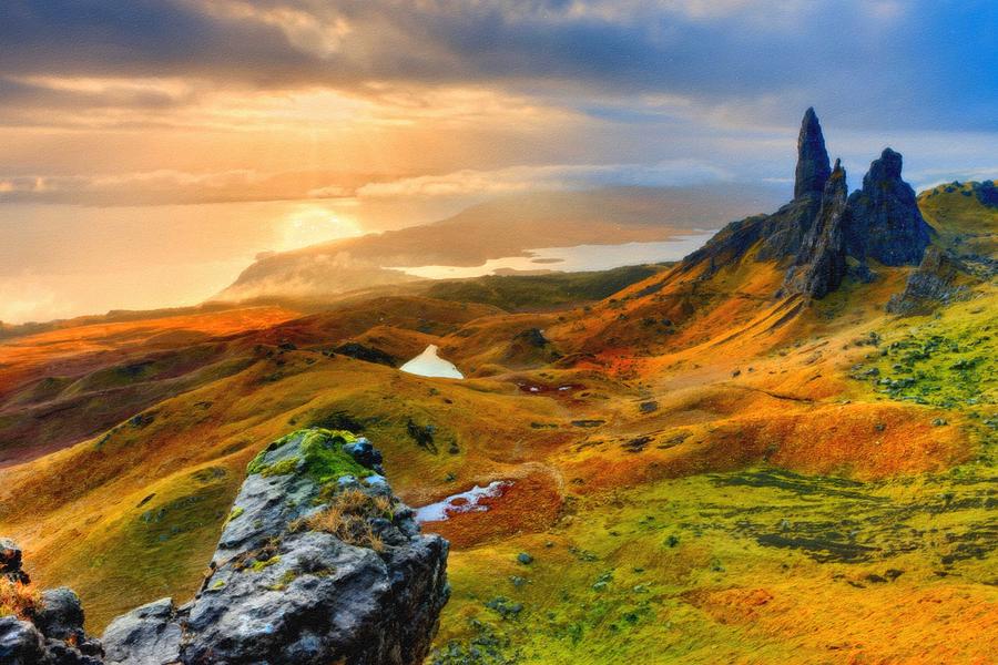 Scotland Isle Of Skye Old Man Of Storr Painting by Celestial Images