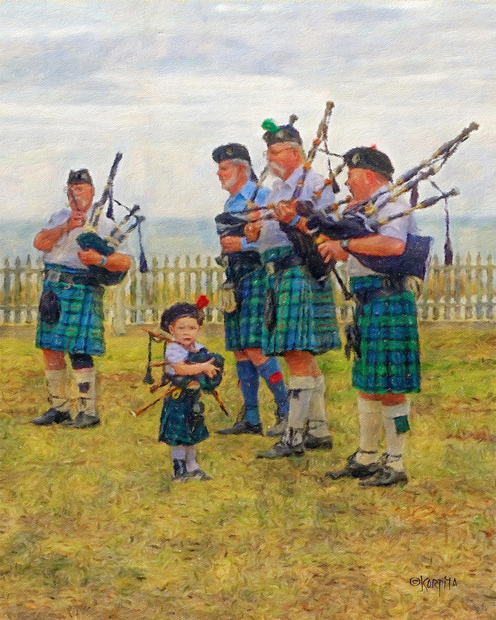 Scottish Bagpipers - Men in Kilts - The Littlest Piper Photograph by Rebecca Korpita