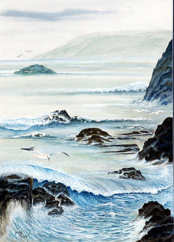 Mountain Painting - Scottish Coast by Fay Reid