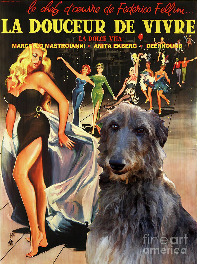 Scottish Deerhound Art - La Dolce Vita Movie Poster Painting by Sandra Sij