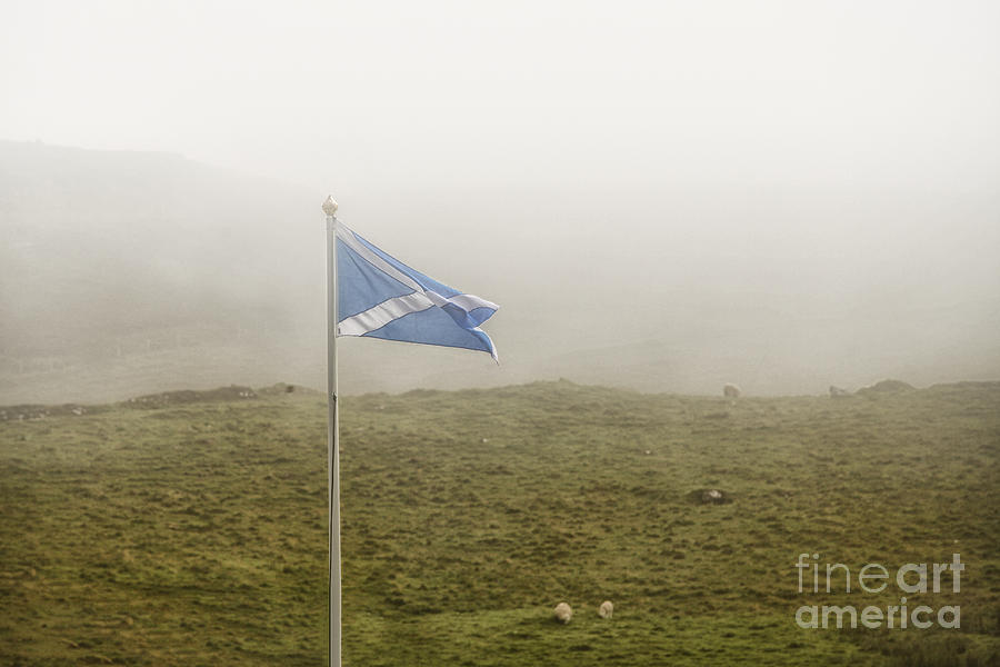 Scottish flag in the fog Photograph by Patricia Hofmeester