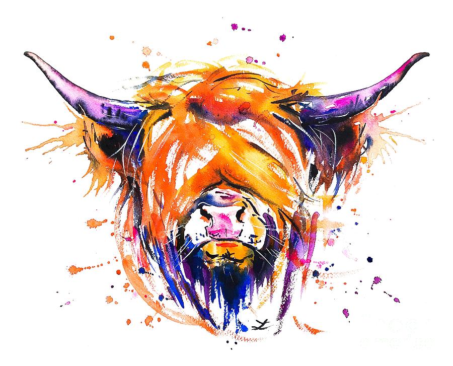 Scottish Highland Cow Painting by Zaira Dzhaubaeva