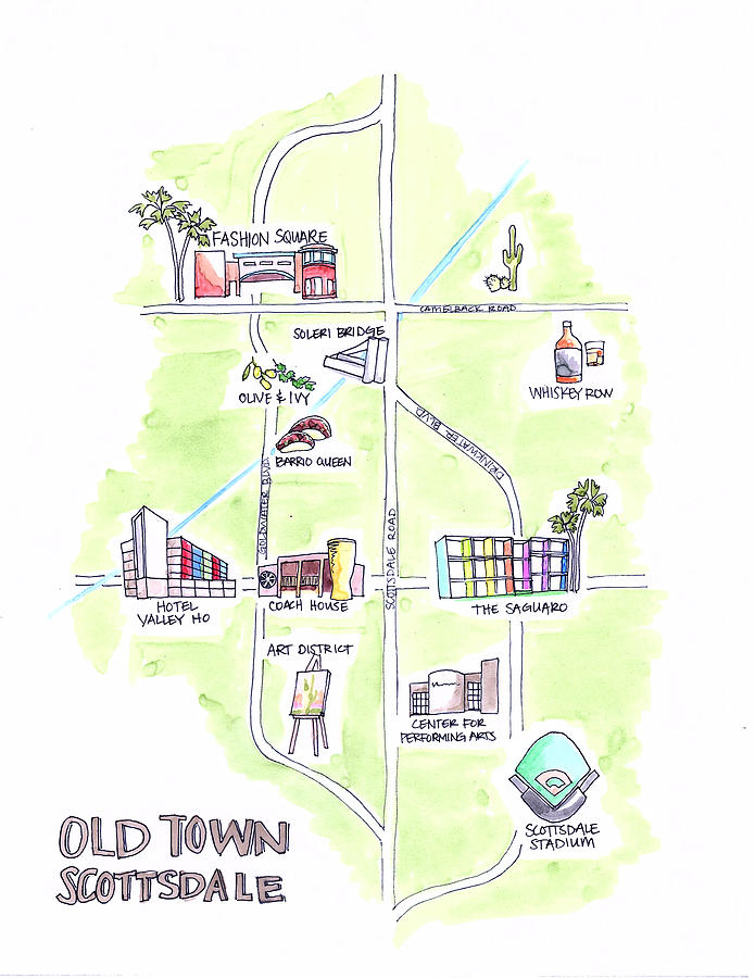 Scottsdale Drawing - Scottsdale Map by Shanon Rifenbery