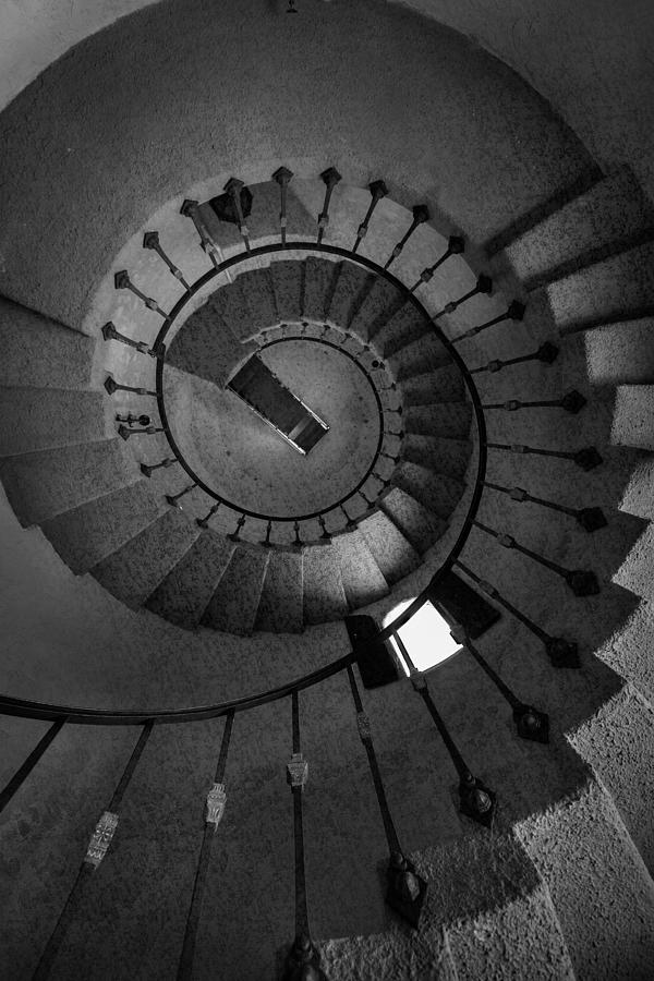 Castle Photograph - Scottys Castle Stairwell B W by Steve Gadomski