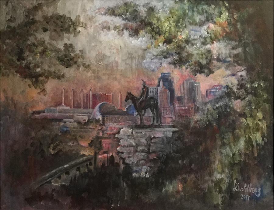 Kansas City Painting - Scout Overlooking Kansas City by Stephanie Dahlberg