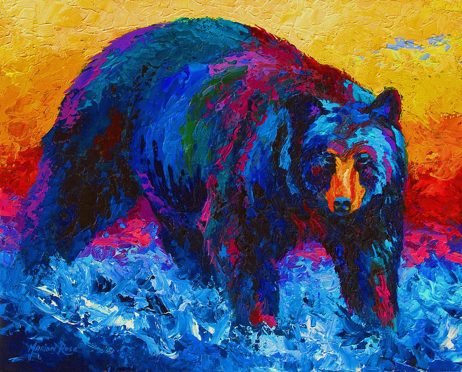 Scouting For Fish - Black Bear Painting by Marion Rose