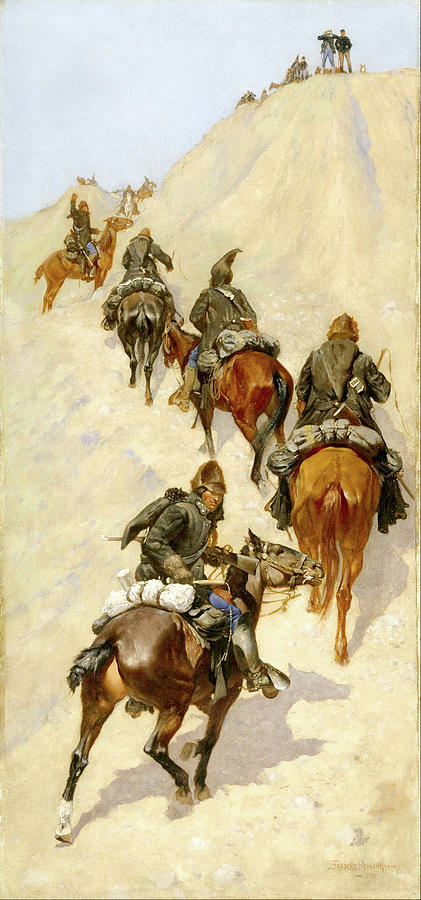 Horse Painting - Scouts Climbing a Mountain by Frederic Sackrider Remington
