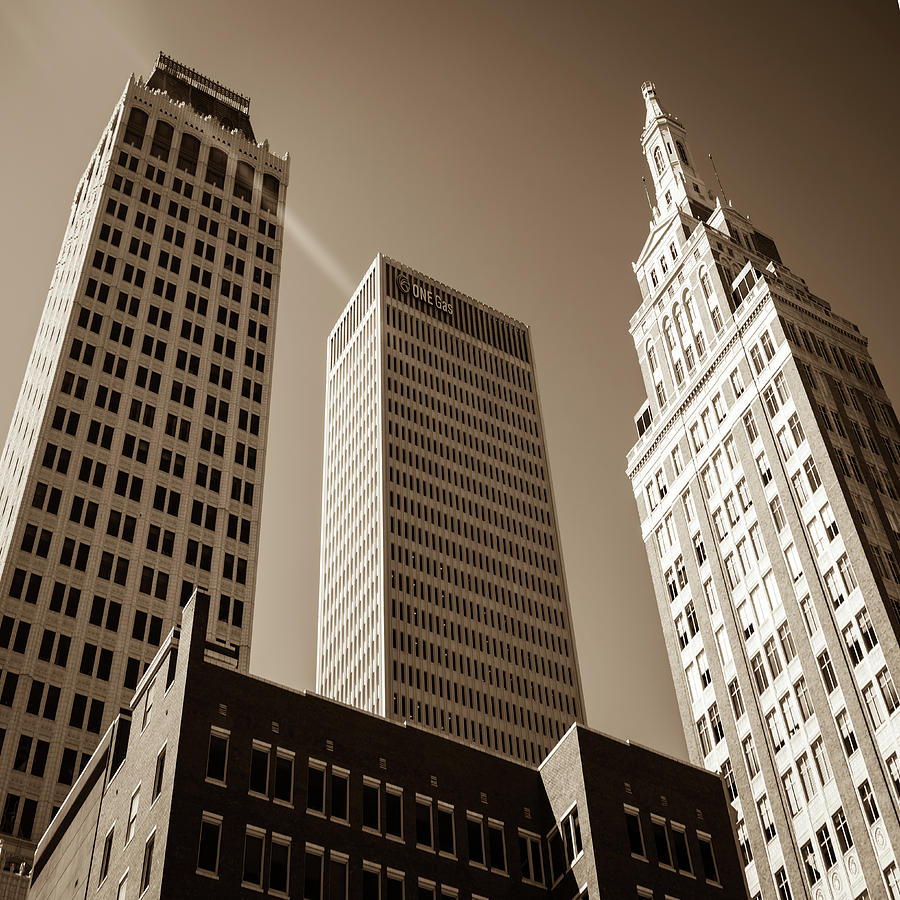 Scraping the Tulsa Sky - Architectural Art in Sepia Photograph by Gregory Ballos