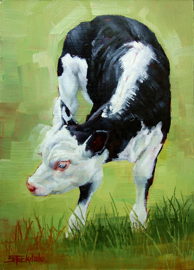 Scratching Calf Painting by Margaret Stockdale