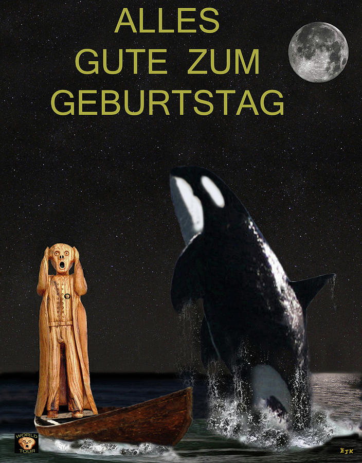 Edvard Munch Mixed Media - Scream with Orca Happy Birthday German by Eric Kempson