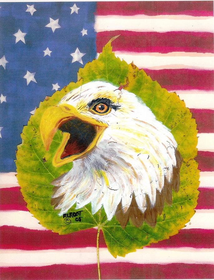 Screaming Eagle with U.S. Flag Painting by Ralph Root