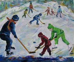 Scrimmage on the Farm Pond Painting by Naomi Gerrard