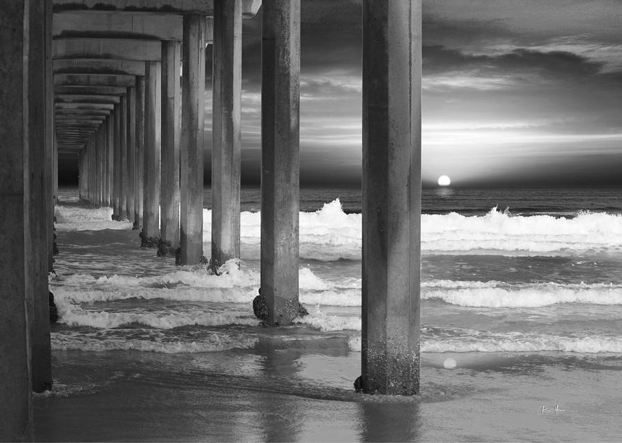 Scripps Pier at Sunset - Black and White Photograph by Russ Harris