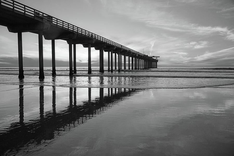 Scripps Pier black and white Photograph by Cliff Wassmann