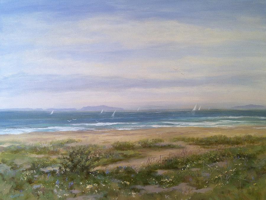 Beach Painting - Scruffy Wildflowers by the Shore by Tina Obrien