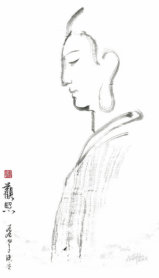 scrutinize- Arttopan Zen Freehand Chinese painting-Buddhist mood Drawing by Artto Pan