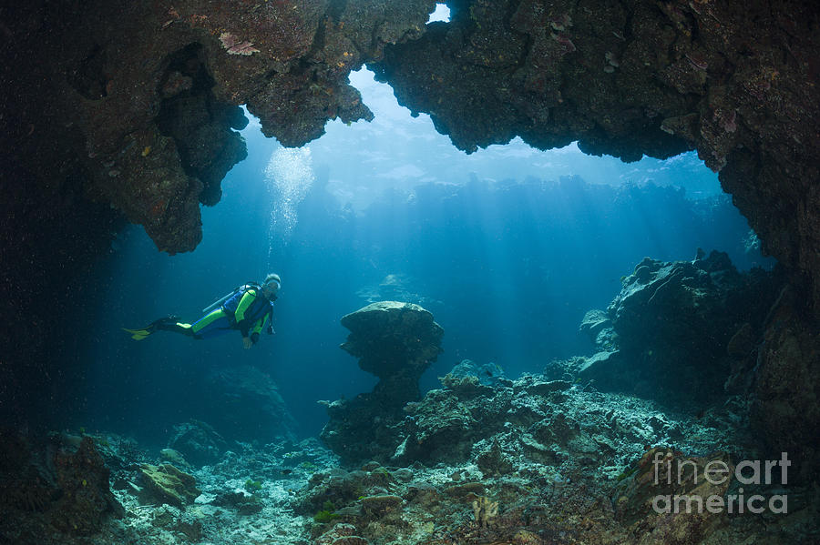 Scuba Diver In Cave Photograph by Reinhard Dirscherl