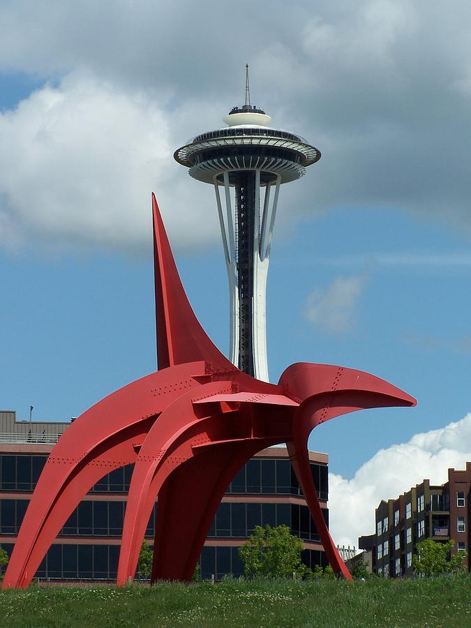 Sculpture and Space Needle Photograph by Gene Ritchhart